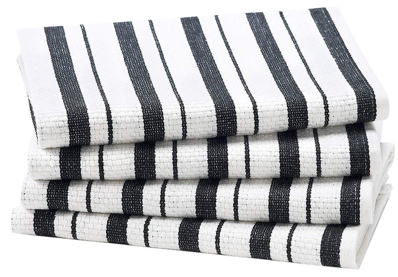 COTTON CRAFT Oversized Kitchen Towels - 4 Pack 100% Cotton Basketweave Tea Dish Towels - Absorbent Reusable Low Lint Quick Dry - Cooking Drying Restaurant Bar Cleaning Cloth Napkin -20x30 Black Stripe - Image 1